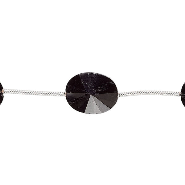 Bead, black spinel (natural), 10x9mm-13x10mm hand-cut faceted flat oval, B grade, Mohs hardness 8. Sold per pkg of 6 beads. image number 0