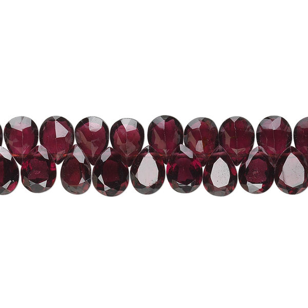 Bead, garnet (natural), 7x4mm-9x5mm hand-cut top-drilled faceted flat teardrop, B grade, Mohs hardness 7 to 7-1/2. Sold per 15-1/2" to 16" strand. image number 0