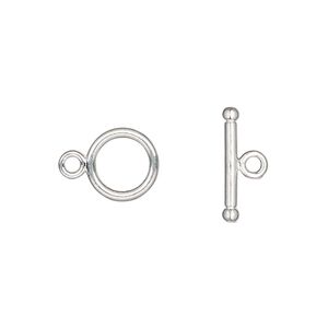 Clasp toggle 1pkg20 "pewter" (zinc alloy), 10mm round, silver-finished 1-strand