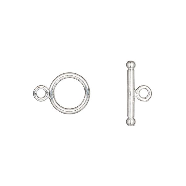 Clasp, toggle, silver-finished "pewter" (zinc-based alloy), 10mm round with ribbed design. Sold per pkg of 20. image number 0