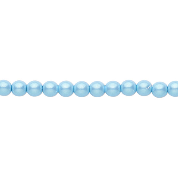Bead, Czech pearl-coated glass druk, opaque iridescent aqua, 4mm round. Sold per 15-1/2" to 16" strand. image number 0