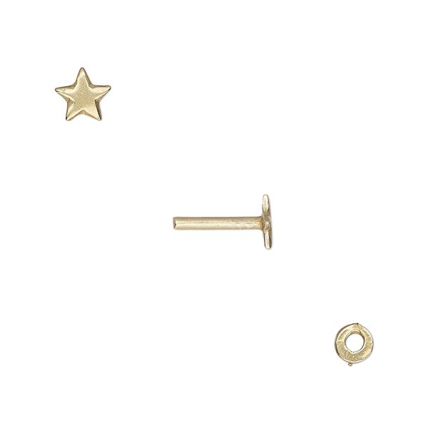 Washer and brad, gold-plated brass, 4x0.7mm and 10x5.5mm with 5.5x5mm star and 1.3mm post diameter. Sold per pkg of (2) 2-piece sets. image number 0