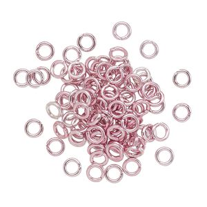 Jump ring, anodized aluminum, pink, 4mm round, 2.4mm inside diameter, 20 gauge. Sold per pkg of 100.