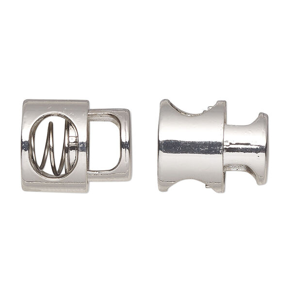 Cord lock, imitation rhodium-plated plated "pewter" (zinc-based alloy) and steel, 16.5x14mm round tube. Sold per pkg of 6. image number 0