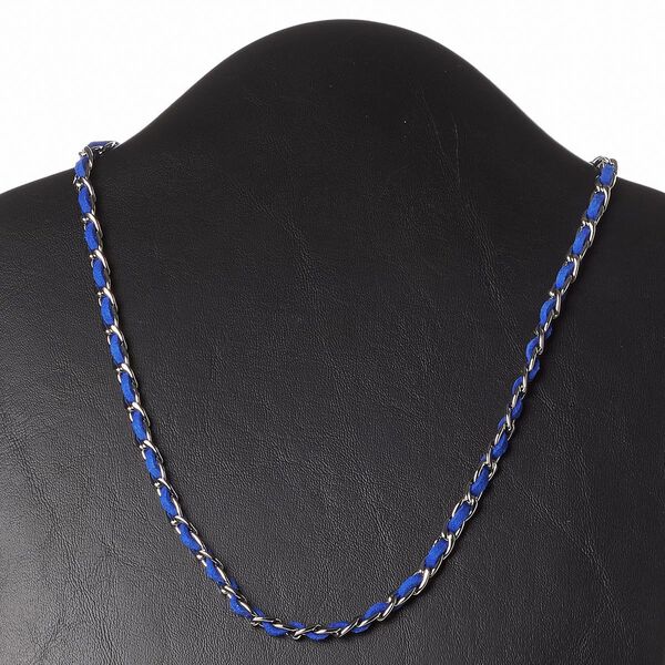 Necklace, faux suede / imitation rhodium-plated steel / silver-finished brass, dark blue, 6mm wide, 18 inches with 2-inch extender chain and lobster claw clasp. Sold individually. image number 0