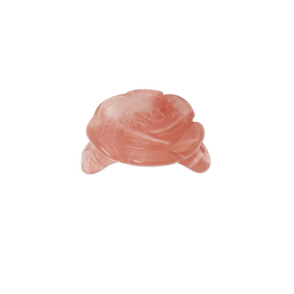 Ring component, cherry "quartz" (glass), translucent, 17x16mm-19x17mm carved flower. Sold Individually. image number 0