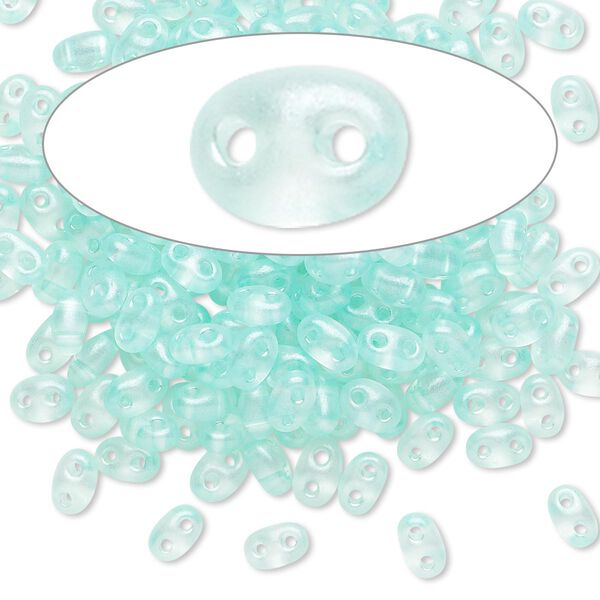 Seed bead, Preciosa Twin™ Czech glass, pkg/10g, 5x2.5mm oval, translucent mint green terra pearl clear, (08158). image number 0