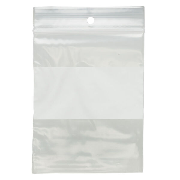Bag, Tite-Lip™, plastic, clear and white, 3x4-inch top zip with block and hole. Sold per pkg of 100. image number 1