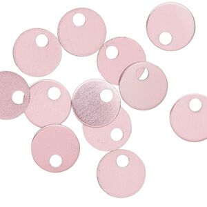 Drop, anodized aluminum, pink, 9mm double-sided flat round blank with 2mm hole, 20 gauge. Sold per pkg of 20.