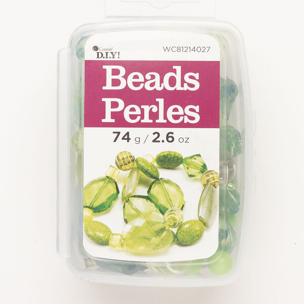 Bead mix acrylic 1pk 8-31x24mm mixed shapes multi-green, 2.6 ounce image number 0