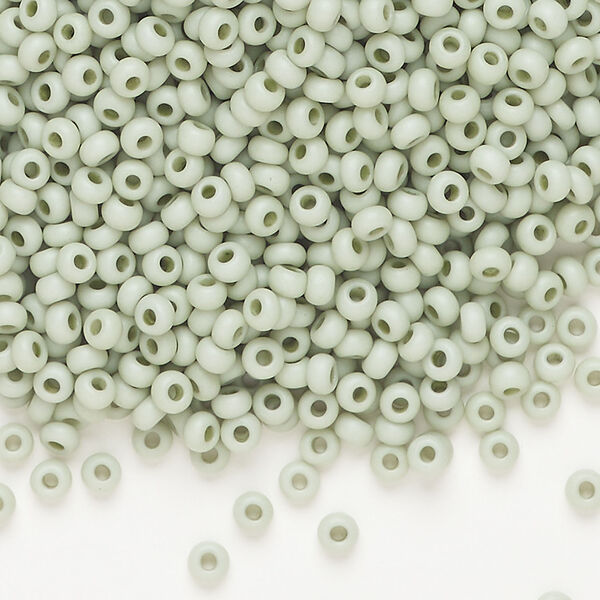 Seed bead, Preciosa Ornela Czech glass, 1pkg50g, 2.8-3.2mm rocaille, opaque matte terra dyed lichen chalkwhite (06452) image number 0