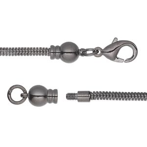 Chain 1pkg1 gunmetal-plated snake, 2.6mm / lobster claw clasp / fits 3.5-6mm hole, Dione® brass 18 inch