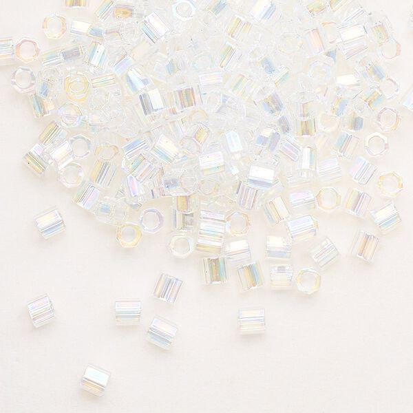 Seed bead, Delica®, glass, pkg/250g, #8 cut, translucent rainbow crystal clear (DBLC-0051). image number 0