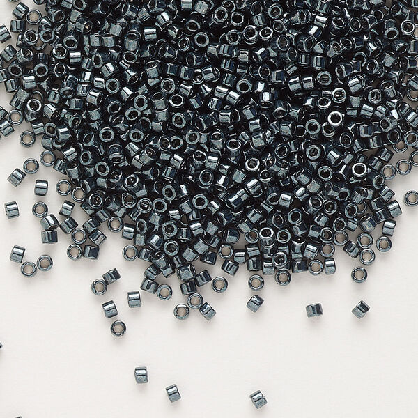 Seed bead, Delica®, glass, pkg/50g, #11 round, opaque nickel-plated dyed color midnight blue (DB-0465). image number 0