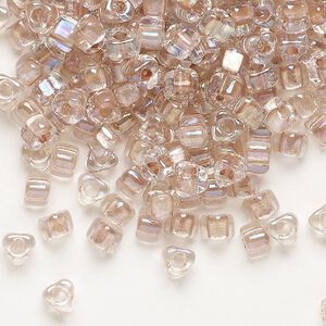 Seed bead, Miyuki, glass, transparent clear color-lined light rose, (TR1134), #5 triangle. Sold per 25-gram pkg.