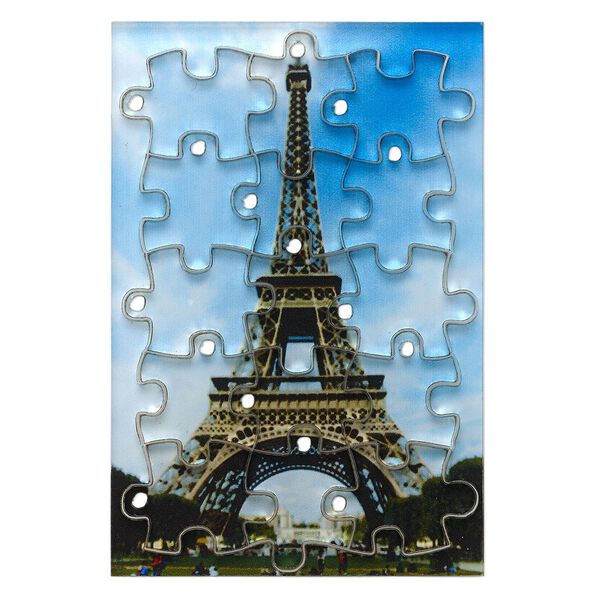 Drop, acrylic, multicolored, 3x2 inch puzzle with Eiffel Tower image and 20x15mm individual pieces. Sold per 15-piece set. image number 0
