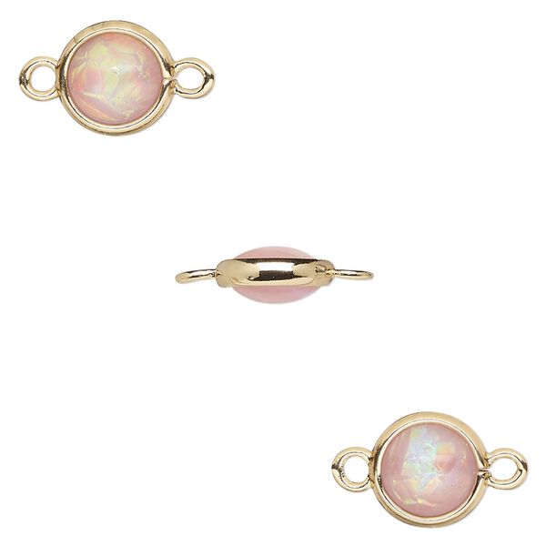 Link, Opalized Ice™, "opal" (resin) and gold-finished brass, light pink, 9.5mm double-sided round. Sold per pkg of 6. image number 0