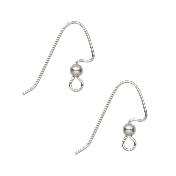 Ear wire, stainless steel, 18mm perfect balance angular fishhook and 3mm ball with open loop, 21 gauge. Sold per pkg of 10 pairs. image number 0