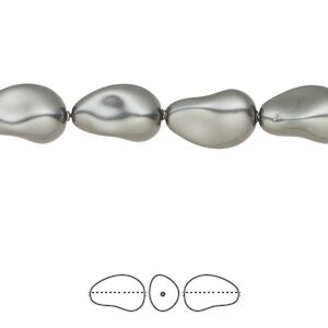 Pearl 250pk dark grey, Swarovski® 12x8mm baroque drop 5843