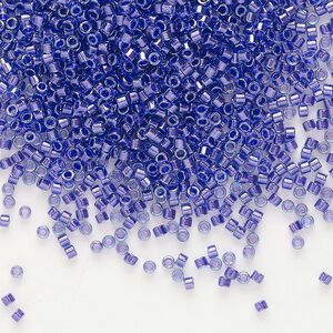 Seed bead, Delica®, glass, pkg/50g, #11 round, translucent purple-lined luster aqua (DB-0284).