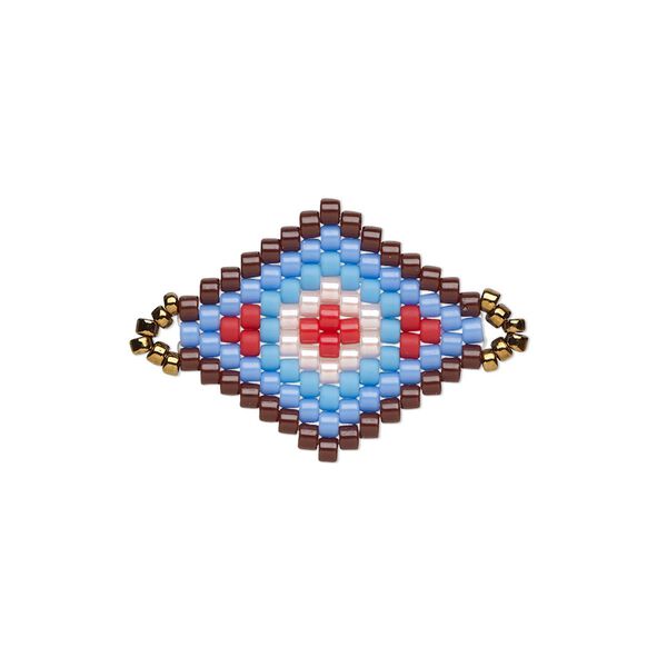 Link, Creative Touch, glass, bronze / blue / red, 20x18mm double-sided diamond. Sold individually. image number 0
