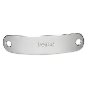 Focal, Hill Tribes, silver-plated brass, 43x10mm single-sided curved rectangle with "Peace." Sold individually.
