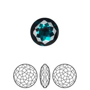 Round stone 1pk emerald foil back, Crystal Passions® 14mm fancy round 1383