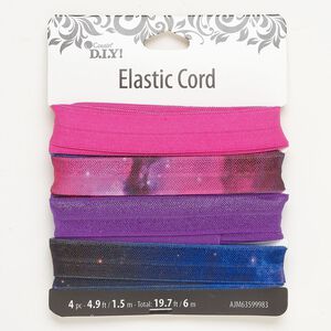 Ribbon assortment, elastic and nylon, pkg/(4)1.5m, multicolored, 15mm flat.