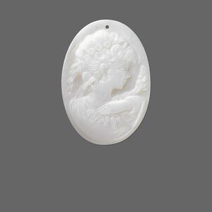 Focal, mother-of-pearl shell (natural), 30x22mm oval cameo with woman, Mohs hardness 3-1/2. Sold individually.