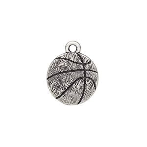 Charm, TierraCast®, antique silver-plated pewter (tin-based alloy), 15.5mm two-sided textured basketball. Sold per pkg of 20.