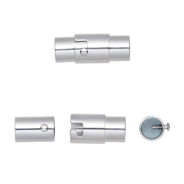 Clasp, magnetic, silver-finished stainless steel, 17.5x7mm locking round tube with glue-in ends. Sold individually. image number 0