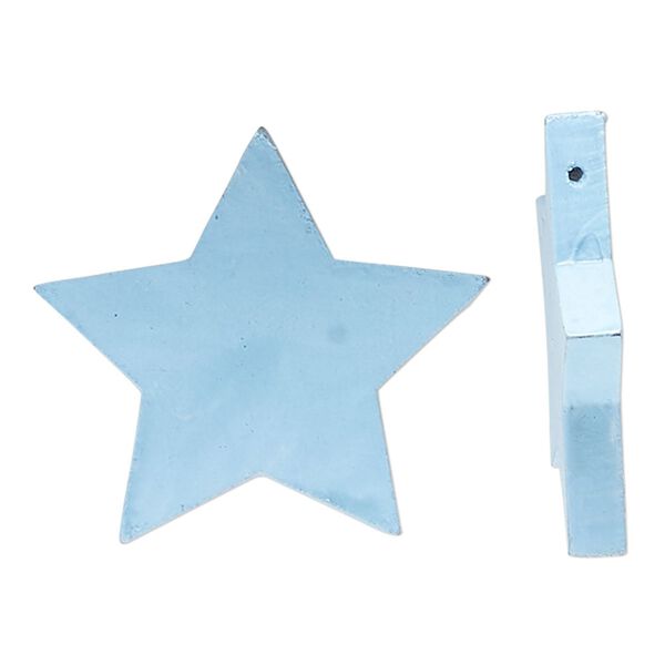 Focal, painted mango wood, sky blue, 38x36mm side-drilled star. Sold per pkg of 2. image number 0