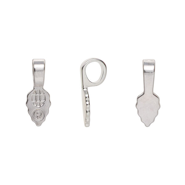 Bail, Aanraku&reg;, glue-on, nickel-plated "pewter" (zinc-based alloy), 16x5.5mm with 9x5.5mm leaf flat base. Sold per pkg of 25. image number 0