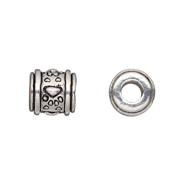 Bead, antique silver-plated pewter (tin-based alloy), 11mm double-sided round tube with paw prints. Sold individually. image number 0