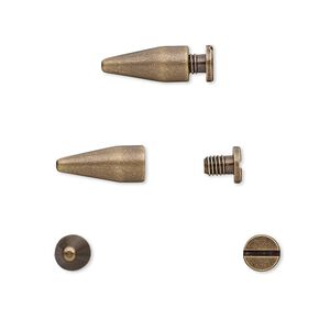 Rivet, twist-in, antique brass-plated brass, 13x5mm with 12x5mm spike and 3mm shank. Sold per pkg of (4) 2-piece sets.