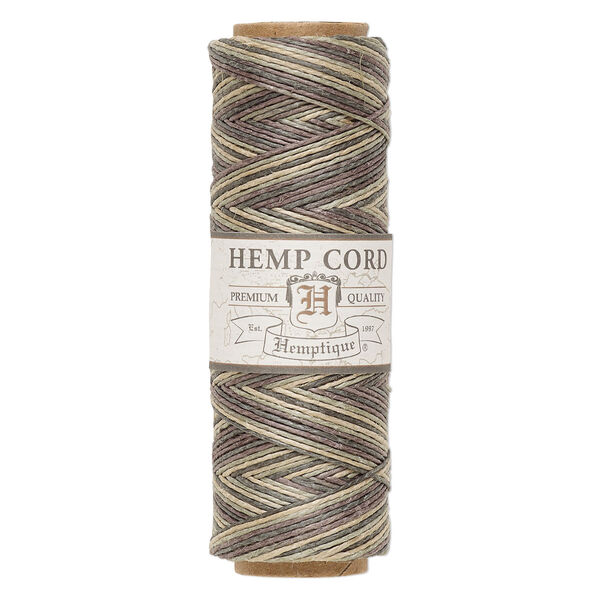 Cord, Hemptique®, polished hemp, variegated green / brown / natural, 0.5mm diameter, 10-pound test. Sold per 205-foot spool. image number 0