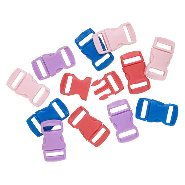 Clasp mix, buckle, plastic, mixed colors, 30x16mm. Sold per pkg of 12. image number 1