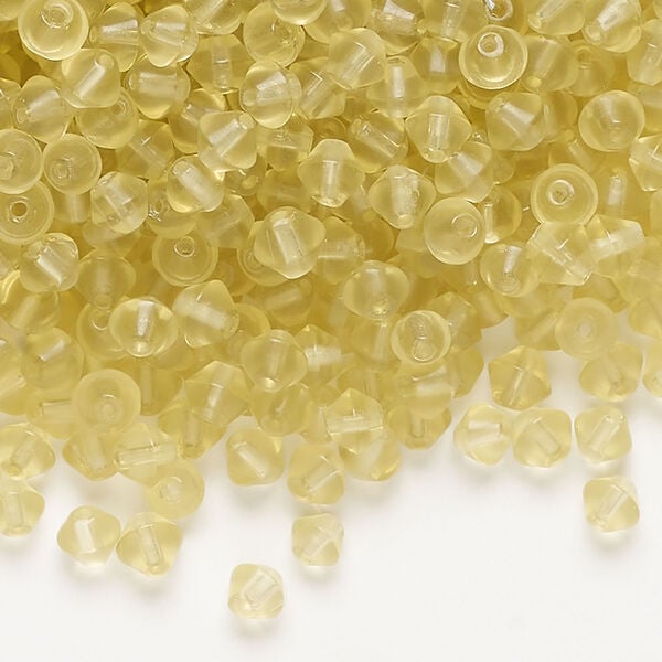 Bead 1pkg1, glass, translucent light yellow, 4mm frosted bicone, 4 ounces image number 0