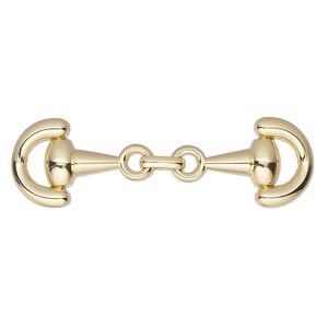 Focal, gold-finished "pewter" (zinc-based alloy), 1-7/8 x 1/2-inch snaffle bit. Sold per pkg of 2.