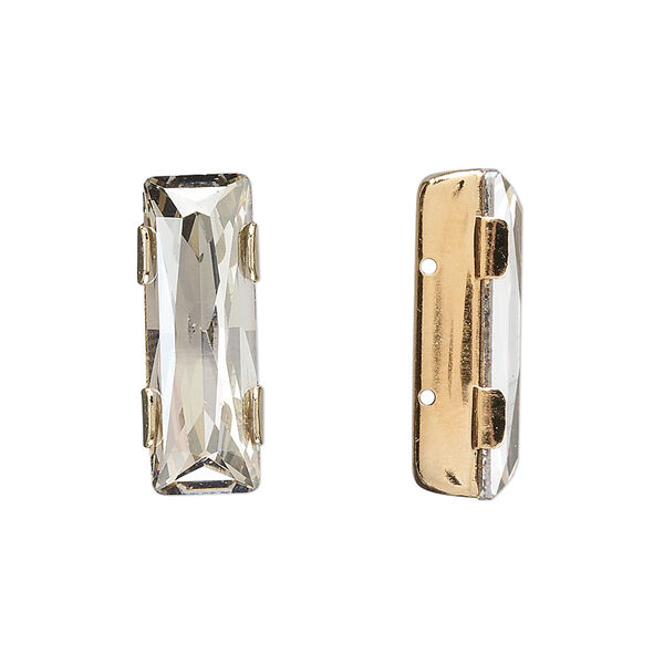 Spacer bar, crystal and gold-plated brass, Crystal Passions®, crystal silver shade, 21x8mm 2-strand rectangle (11004), fits up to 8mm bead. Sold individually. image number 0