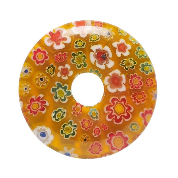 Focal, millefiori glass 1pkg1, translucent red-orange and multicolored, 34-35mm undrilled donut. image number 0