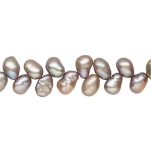 Pearl 1pkg1, cultured freshwater, herringbone-drilled flat-sided rice C grade, 15 inch 6x5mm-8x6mm dyed lilac peacock