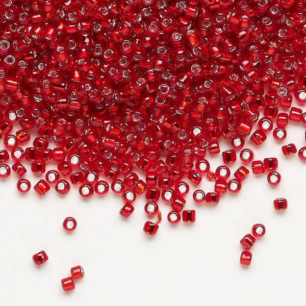 Seed bead, Dyna-Mites™, glass, pkg/40g, #11 round, transparent silver-lined red, (67:SR 11/0 SR). image number 0