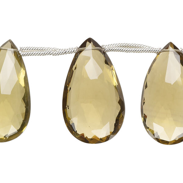 Golden quartz 1pkg7, hand-cut top-drilled faceted puffed teardrop bead 22x13mm-33x19mm image number 0