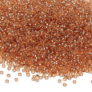 Seed bead, Miyuki, glass, pkg/250g, #15 rocaille, Duracoat® transparent silver-lined rose copper, (RR-4262).