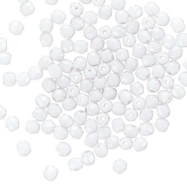 Bead 1pkg120 Czech fire-polished glass, opaque white, 3mm faceted round. image number 0