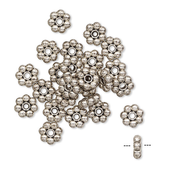 Bead, antiqued "pewter" (zinc-based alloy), 6x2mm beaded rondelle with dots. Sold per pkg of 24. image number 0