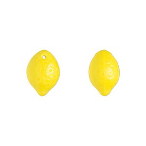 Bead, Preciosa, Czech pressed glass, opaque yellow, 12x10mm top-drilled lemon. Sold per pkg of 20.