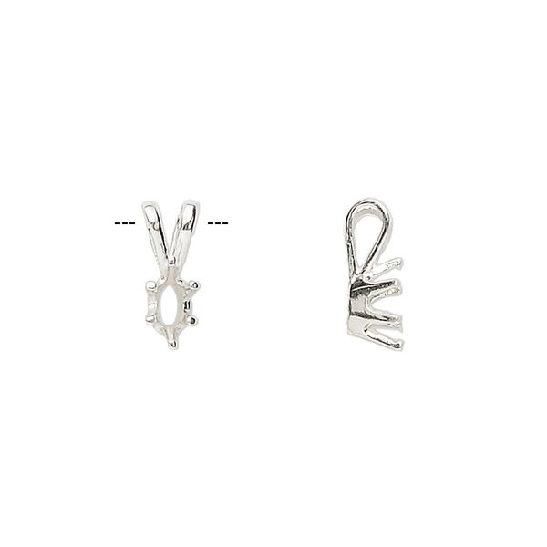 Pendant, Sure-Set™, sterling silver, 6x3mm 6-prong marquise basket setting. Sold individually. image number 0