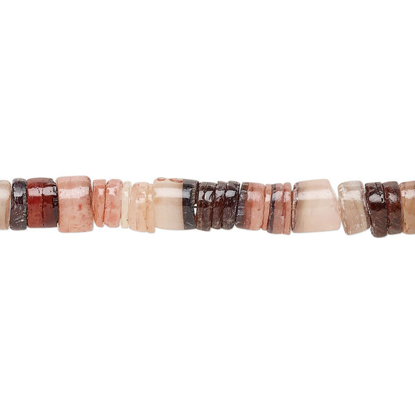 Bead, common hammer oyster shell (dyed), earth tone colors, 5x1mm-6x4mm hand-cut heishi, Mohs hardness 3-1/2. Sold per 24-inch strand. image number 0